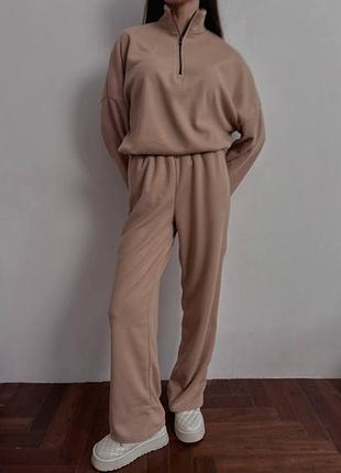 Костюм жіночий теплий оверсайз кофта штани maxi бежевий
