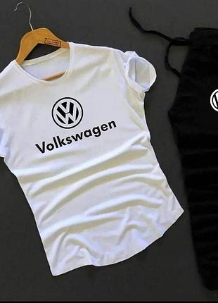 Белый спортивный костюм с логотипом volkswagen мужской летний спортивный костюм футболка и брюки на парня m