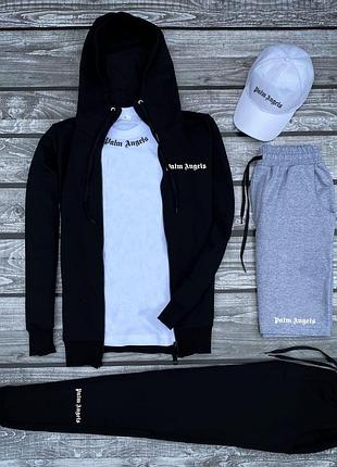 Мужской спортивный костюм palm angels 5в1 с шортами футболкой и кепкой комплект палм анджелс 5в1 черный костюм xxl
