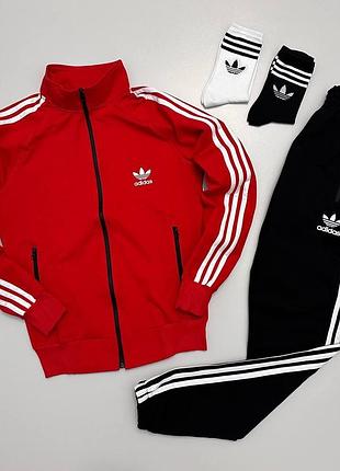 Мужской спортивный костюм adidas красная кофта без капюшона и брюки с лампасами, адидас спортивный костюм