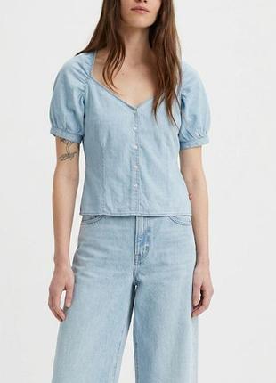 Стильная джинсовая блуза levi's marta raglan с пышными рукавами размер l.