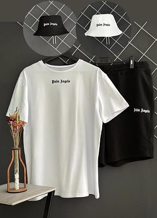 Мужской комплект футболка + шорты + панама palm angels летний набор 3в1 спортивная футболка и шорты + панамка m