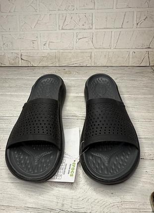 Удобные черные шлепки crocs literide slide кроксы m 13 47-48