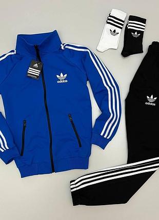 Мужской спортивный костюм adidas синяя кофта без капюшона и брюки с лампасами, адидас спортивный костюм