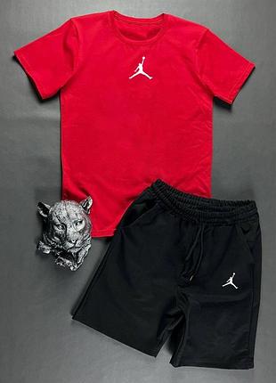 Мужской летний комплект jordan красная футболка и черные шорты набор jordan шорты футболка на парня комплект