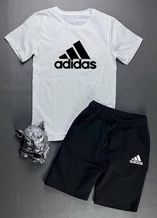 Мужской летний комплект adidas белая футболка и черные шорты набор adidas шорты футболка на парня адидас m