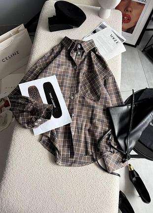 Жіноча стильна картата сорочка з баскою з екошкіри моко