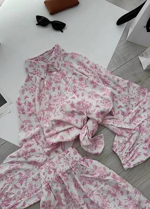 Жіночий стильний повсякденний костюм із натуральної тканини штапель рожевий