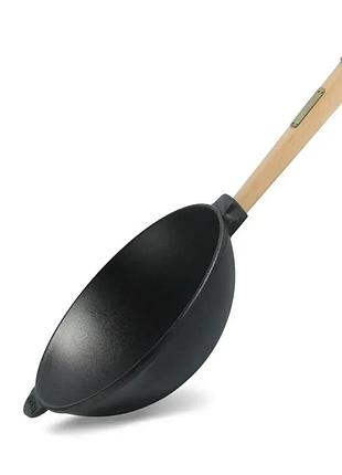 Сковорода чугунная с деревянной ручкой wok 2,8 л brizoll w26h