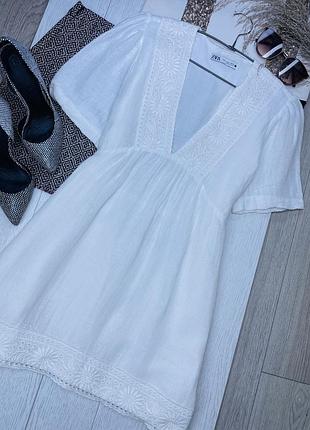 Літня сукня zara s oversize лляна сукня з вирізом коротка сукня вільного крою плаття з льону оверсайз зара