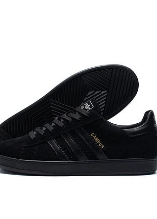 Мужские кожаные кроссовки adidas campus black