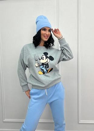 Двухцветный спортивный костюм с шапкой "minnie" | батал голубой, 50-52