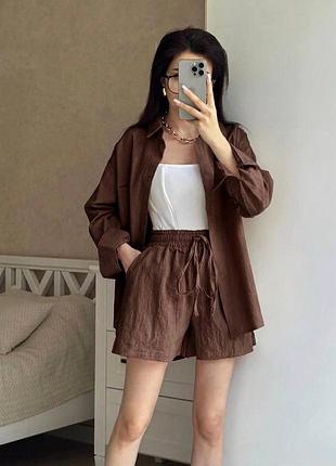 Костюм женский из льна жатки рубашка и шорты