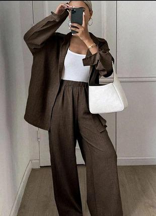 Льняной костюм свободного кроя в стиле oversize, очень стильный и удобный для теплых летних прогулок🌼