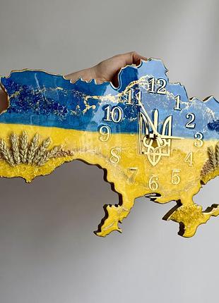 Годинник настінний з епоксидної смоли "карта україни" 110х71 см