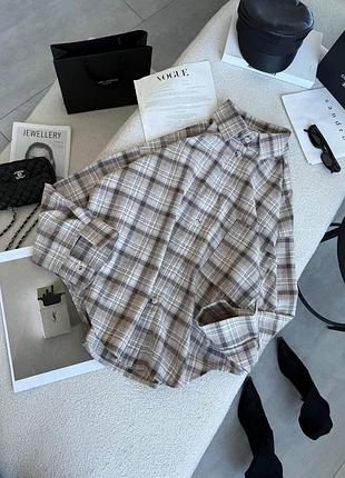 Женская трендовая рубашка в клетку из турецкой фланели бежевый