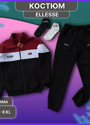 Зимовий бордовий спортивний костюм ellesse без капюшона з флісом, комплект олімпійка штани вісімок з начосом теплий xxl