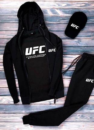 Черный спортивный костюм ufc мужской 4в1 с футболкой и кепкой осенний спортивный костюм черного цвета ufc l