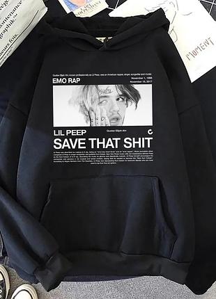 Худі з принтом "lil peep" 8 зима, чорний