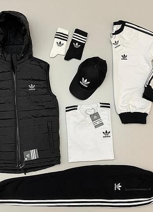 Чоловічий спортивний комплект adidas 6в1 спортивний костюм з світшотом + футболка + шорти + жилетка + кепка, адідас набір 6в1