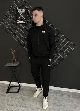 Чорний спортивний костюм чоловічий з кофтою на блискавці осінній спортивний костюм чорного кольору на хлопця