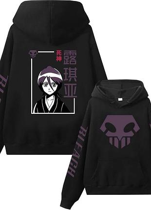 Худи с аниме принтом "bleach" блич 10 весна/осень, черный, 3xl