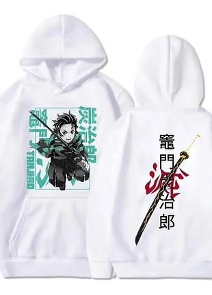 Худи аниме "клинок, рассекающий демонов" demon slayer tanjiro 2 весна/осень, белый, 3xl