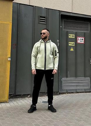Чоловічий зимовий спортивний костюм з начосом м'ятна кофта на змійці та чорні штани grand турецький спортивний костюм