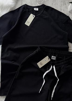 Футболка и шорты cp company мужской комплект, летний набор сп компании черная футболка и черные шорты на парня