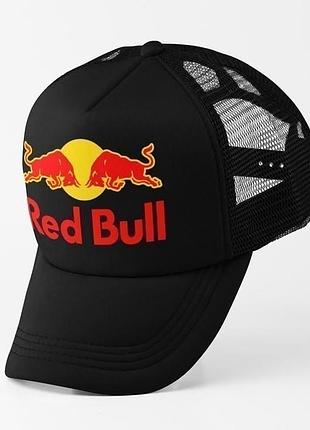 Кепка тракер red bull чорна з сіткою | бейсболка унісекс з логотипом