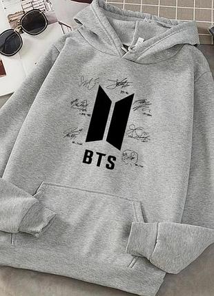 Худи с принтом "bts" бтс 1 серый, весна/осень, m