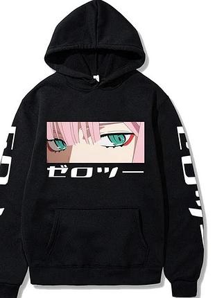 Худи аниме «darling in the franxx, zero two» 14 зима, черный