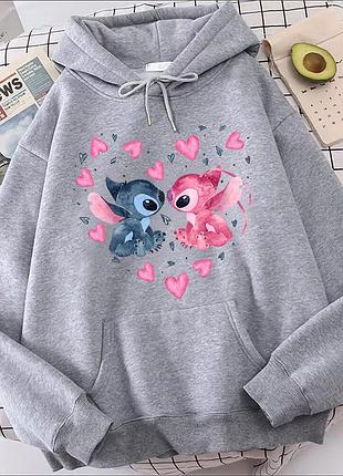 Худи с принтом "стич" stitch (лило и стич) 2 серый, весна/осень, 3xl