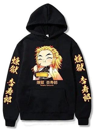 Худи аниме "клинок, рассекающий демонов" demon slayer rengoku 3 весна/осень, черный, xl