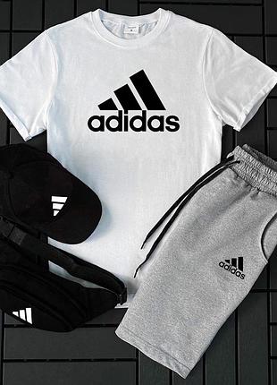 Мужской спортивный костюм adidas футболка и шорты + кепка и бананка летний комплект adidas 4в1 на мальчика m
