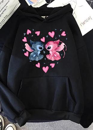 Худі з принтом "стіч" stitch (ліло і стіч) 2 чорний, весна/осінь, 2xl