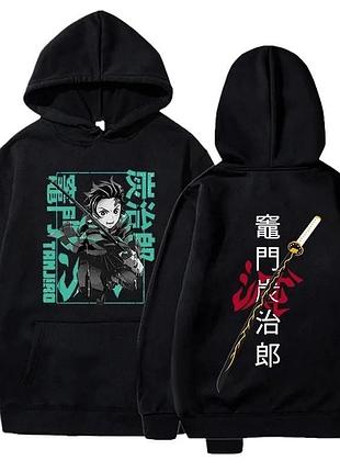 Худі аніме "клинок, що розсікає демонів" demon slayer tanjiro 2 зима, чорний, 3xl