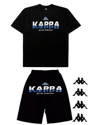Спортивный набор мужской каппа шорты + футболка, летний комплект каппа черный для фитнеса