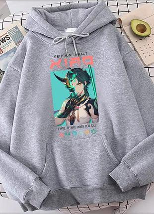 Худі аніме "genshin impact" геншин імпакт 10 зима, сірий, 3xl