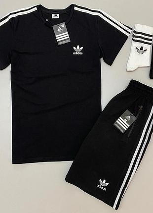 Черная футболка и черные шорты adidas летний комплект мужской, спортивный костюм футболка и шорты адидас