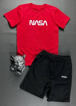 Мужской летний комплект nasa красная футболка и черные шорты набор nasa шорты футболка на парня наса комплект m