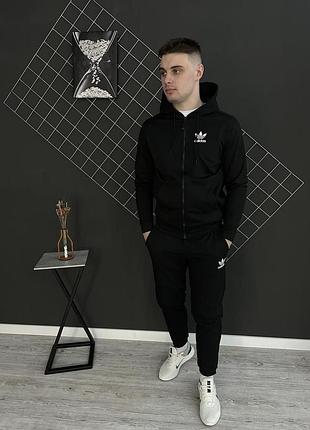 Чорний спортивний костюм чоловічий з кофтою на блискавці осінній спортивний костюм чорного кольору на хлопця