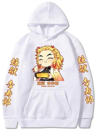 Худи аниме "клинок, рассекающий демонов" demon slayer rengoku 3 весна/осень, белый, xl
