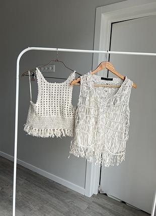 2 плетені вʼязані макраме топи zara р.м