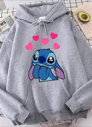 Худі з принтом "стіч" stitch (ліло і стіч) 4 сірий, зима, 3xl