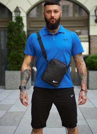 Комплект чоловічий nike: поло електрик + шорти чорні + барсетка чорна #