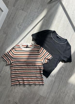 2 футболки в рубчик zara h&m р.м