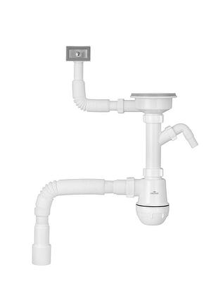 Сифон для кухонної мийки kroner krp ks02-1whi 3 1/2"х40/50 мм з відводом для пральної машини, з квадратним