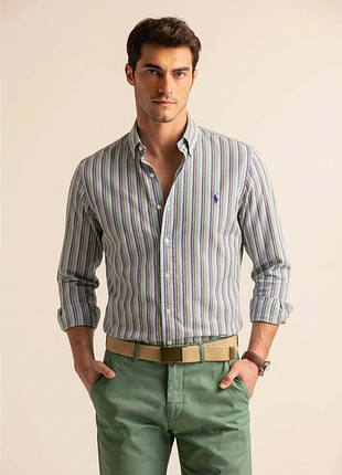 Эффектная хлопковая рубашка, оригинал от бренда polo ralph lauren, р. м (46)