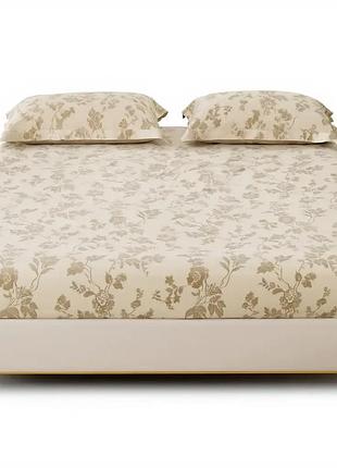 Комплект трикотажний простирадло на резинці 160*200 см з наволочками flowers